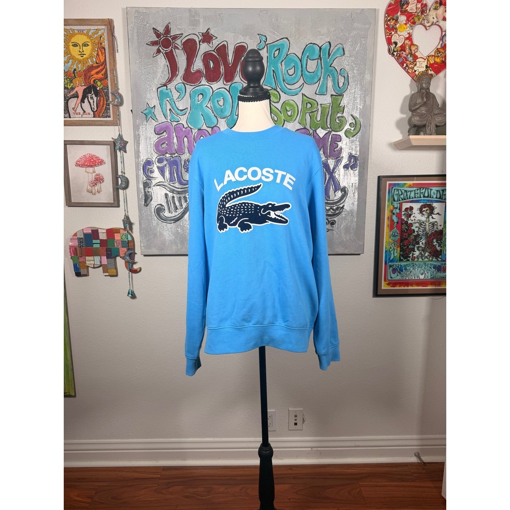 Lacoste Blue Oversized Crocodile Logo Cotton Sweatshirt Large SH6405-51